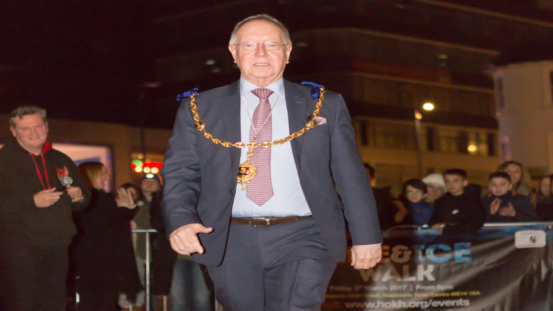 Maidstone Mayor Derek Butler completes the fire walk.