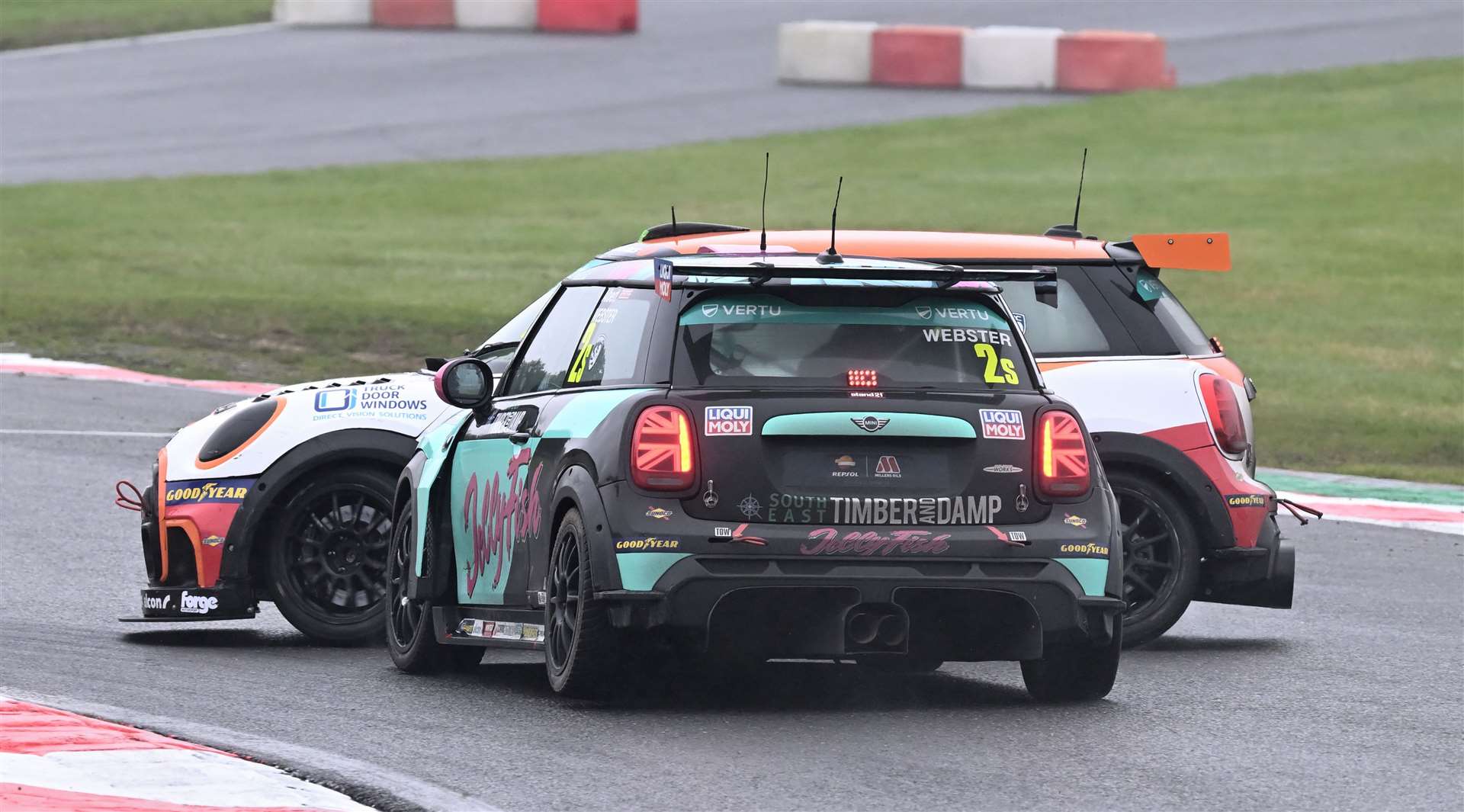 Webster clashed with JCW Sport rival Lee Allen in race three, but still won the race. The former Ford Fiesta competitor had been forced to miss the Brands Hatch Indy round earlier this year following a nasty roll at Donington Park. Picture: Simon Hildrew