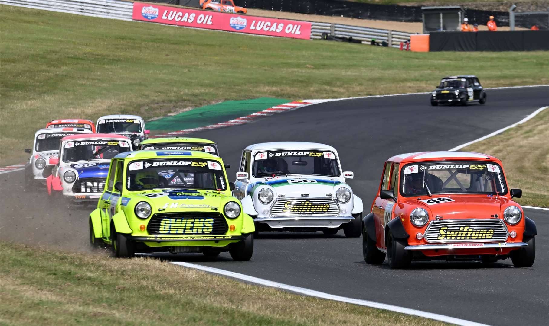 Jeff Smith, Endaf Owens and Nick Padmore battled it out for the lead in the final Mini Miglia race, with Owens taking the win. Picture: Simon Hildrew