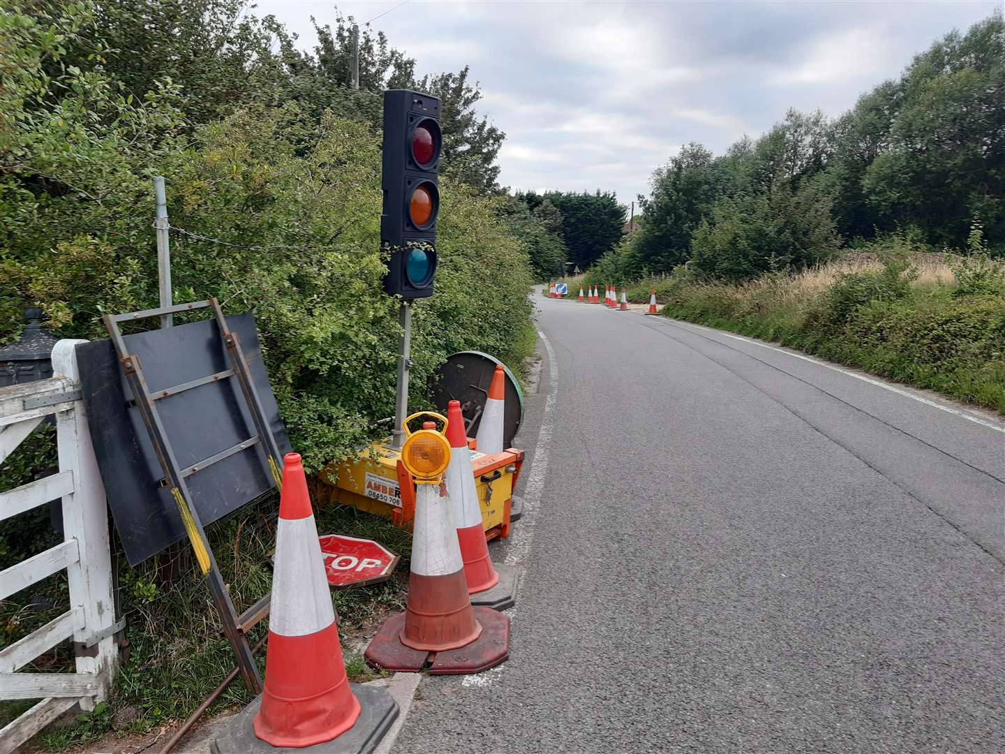 Traffic lights have been put in along Church Road to allow for the works