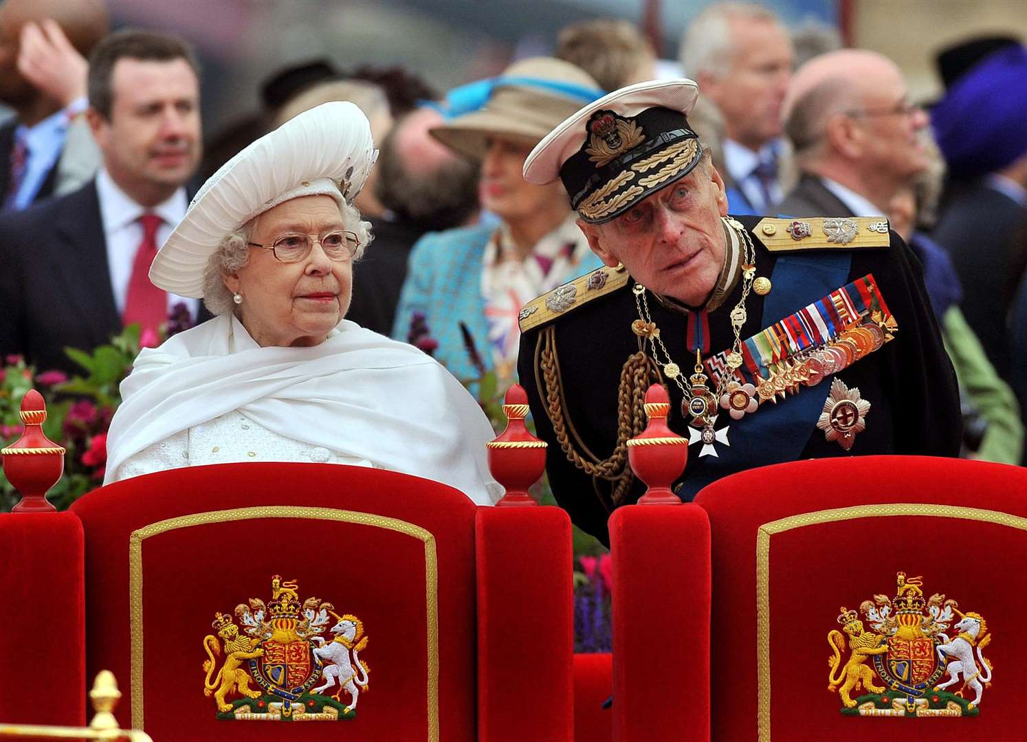 The Queen and the Duke of Edinburgh onboard the Spirit of Chartwell during the Diamond Jubilee Pageant on the River Thames (John Stillwell/PA)