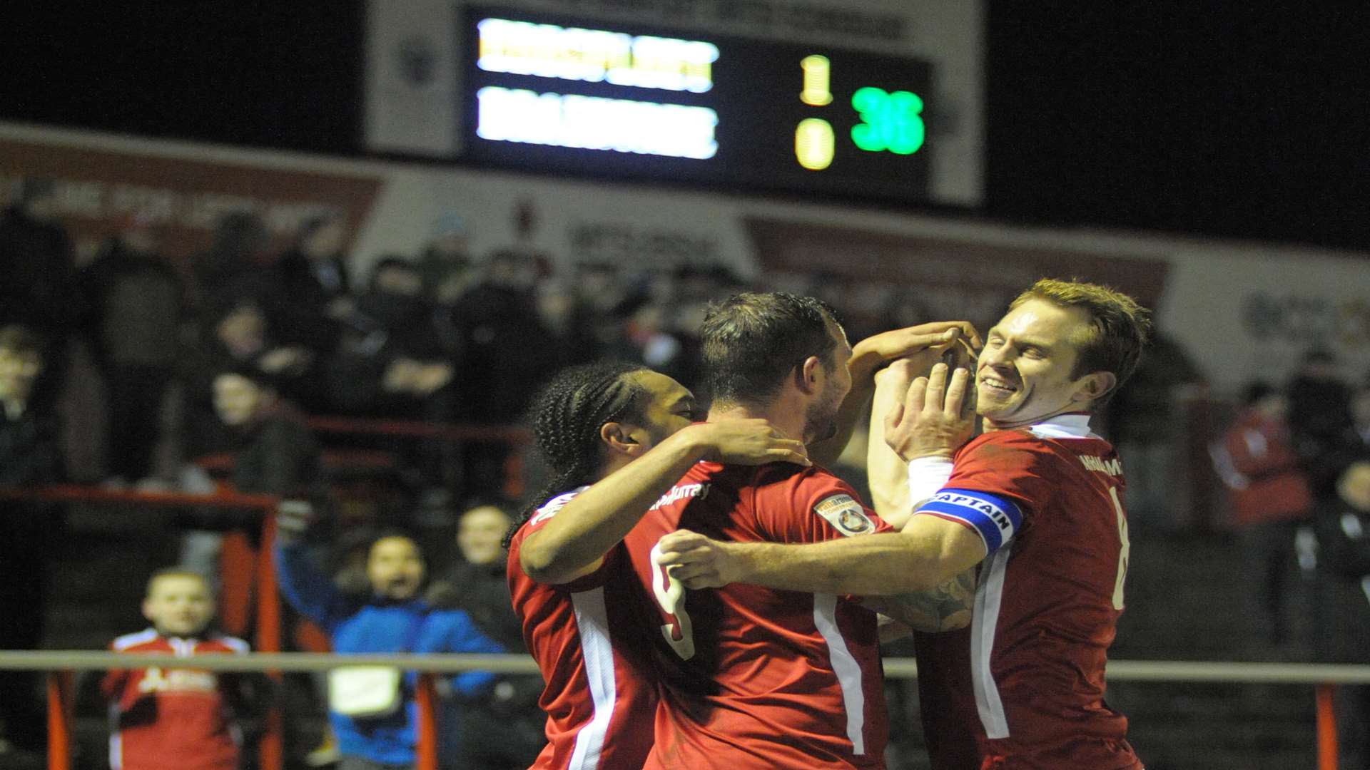 Ebbsfleet's players celebrate scoring against Braintree in midweek Picture: Steve Crispe