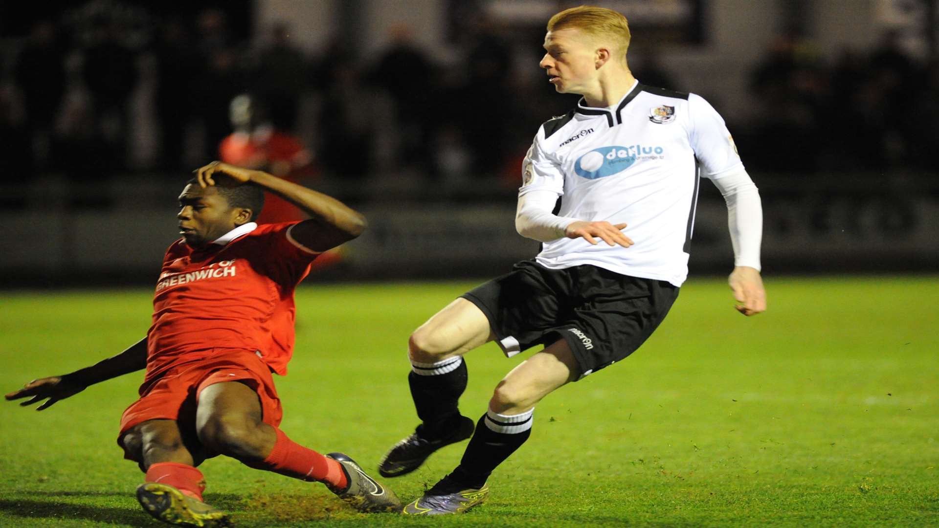 Ben Francis scores Dartford's third goal in the Kent Senior Cup final against Charlton Picture: Steve Crispe