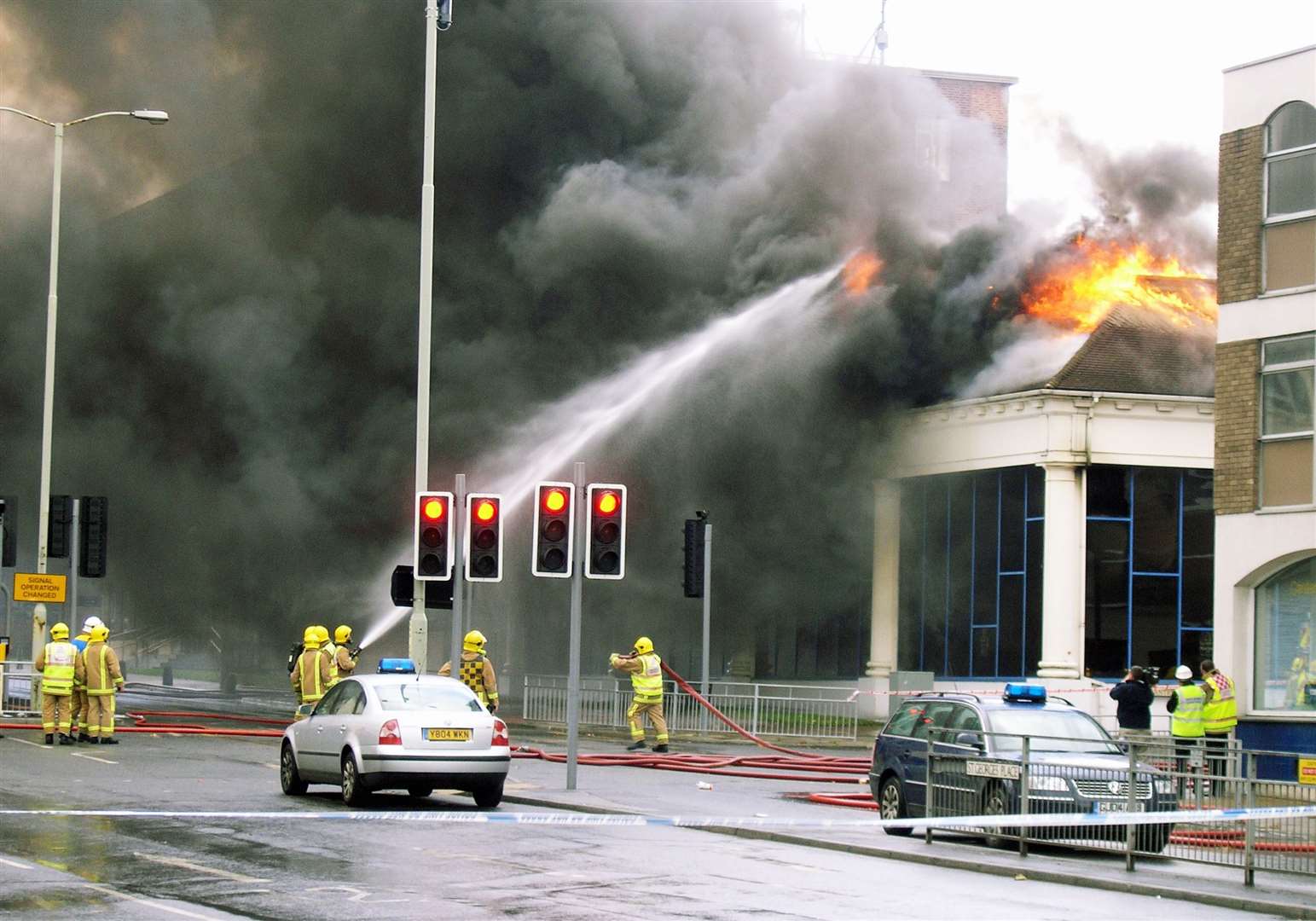 Courts store on fire in New Dover Road, Canterbury, in October 2004