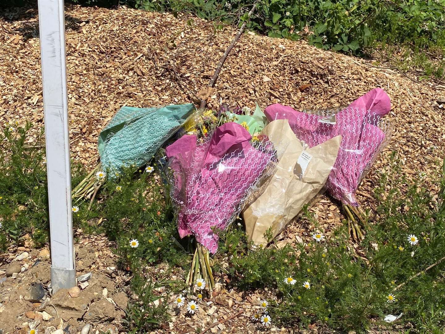 Floral tributes appeared at the side of the M20 where the incident happened