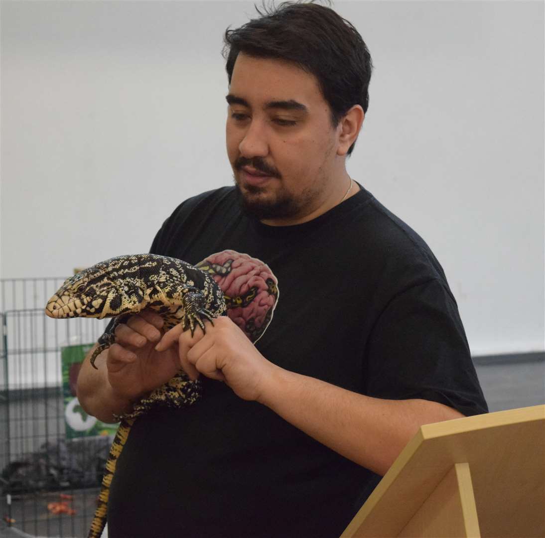 Tegu the Argentine Black and White Tegu closes her eyes when she has had enough interaction. Picture: ARC