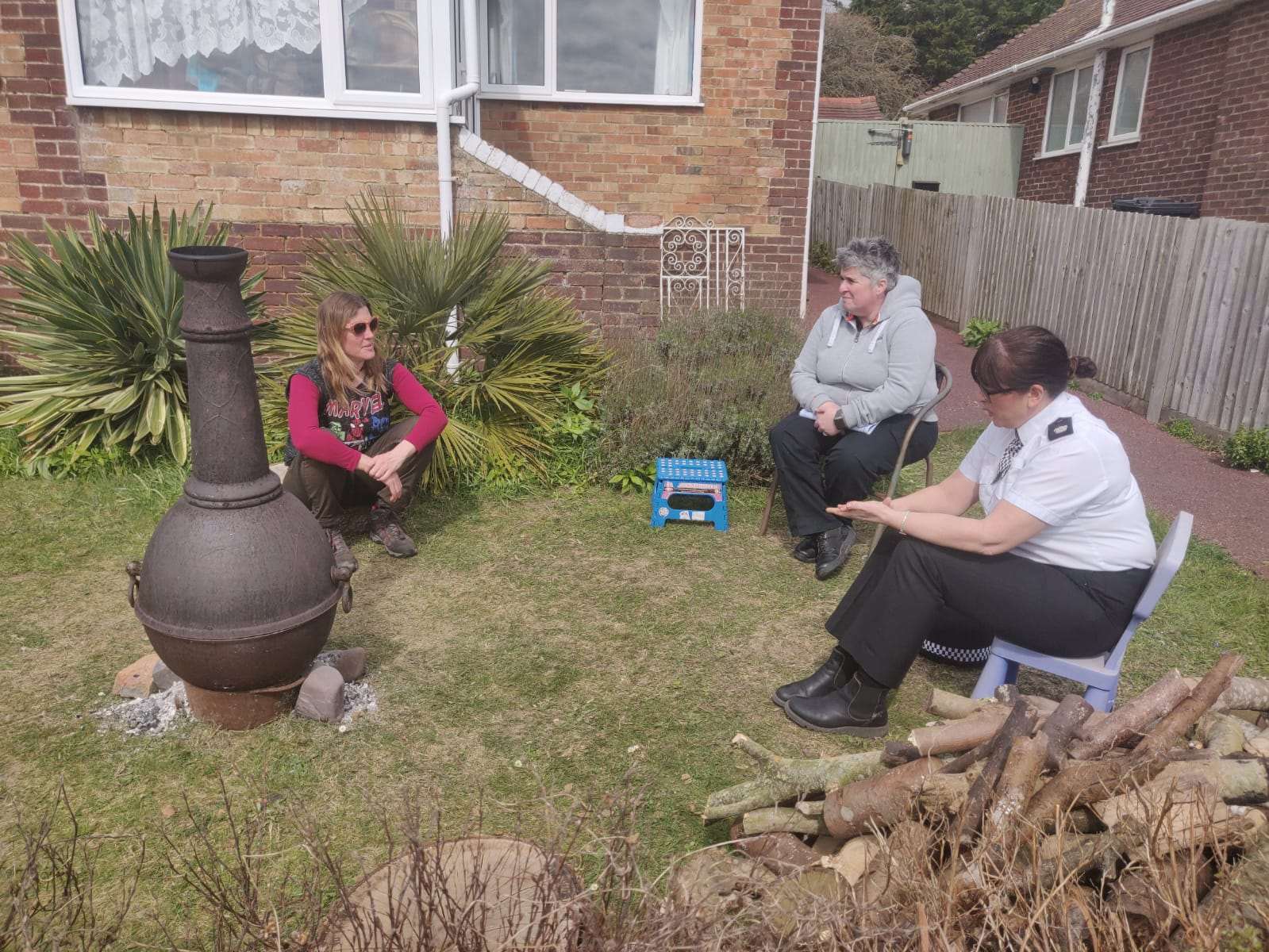 Stella Harding (left) holding a vigil for missing Owen on the front garden of her home in Saltdean (Family handout/PA)