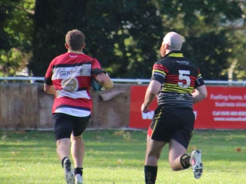 Man-of-the-match Mikey Grice goes through for one of his two tries Picture: Phil Hadfield