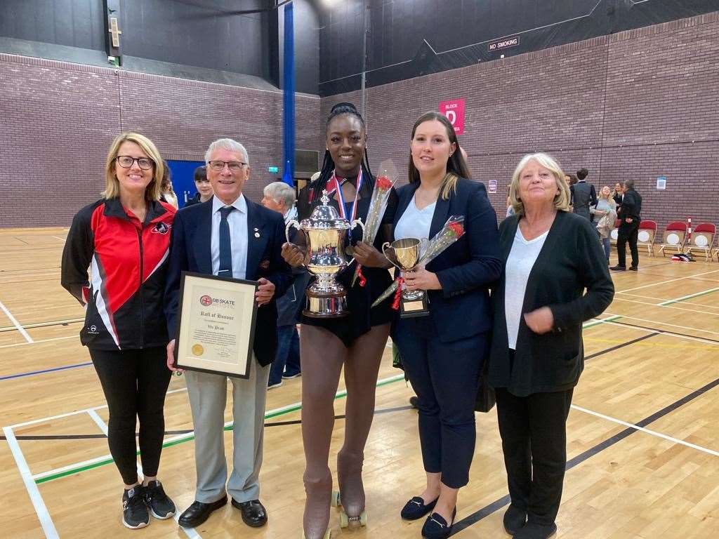 From left: Coach Lisa Howard, coach Vic Pratt, Cameron Arnold, coach Victoria Jefferson and head coach Jennifer Barker. Picture: Medway Roller Dance