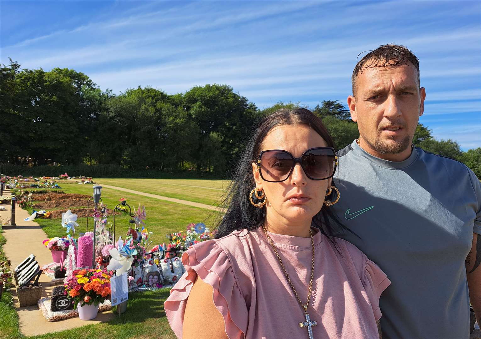 Cody Hobman with her husband Aaron at Hawkinge Cemetery, near Folkestone