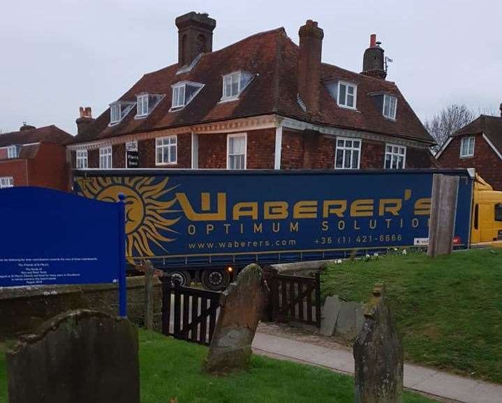 Church Lane in Goudhurst was blocked on Saturday after a lorry got stuck on bollards (8095323)