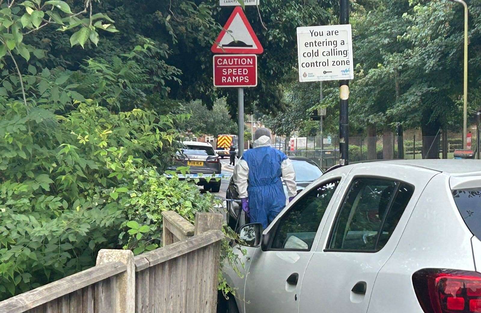 A forensic officer in Sally Port Gardens, Gillingham. Picture: Brad Harper/KMG