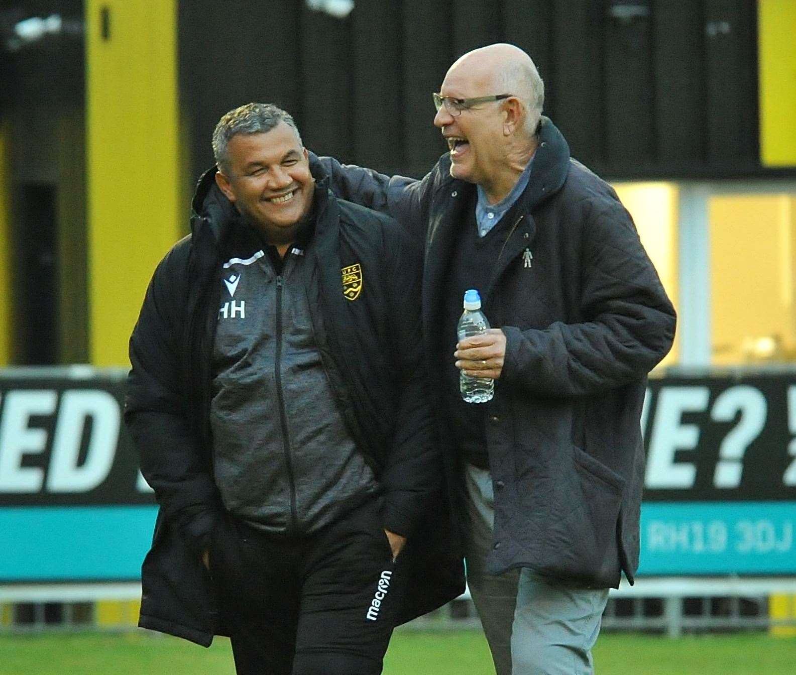 Hakan Hayrettin and John Still share a joke during pre-season Picture: Steve Terrell