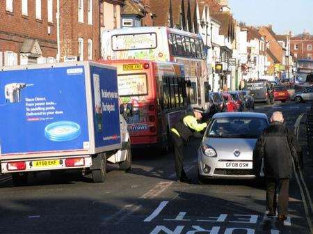 Traffic in Canterbury town centre on the first day of the closure of the Westgate Towers