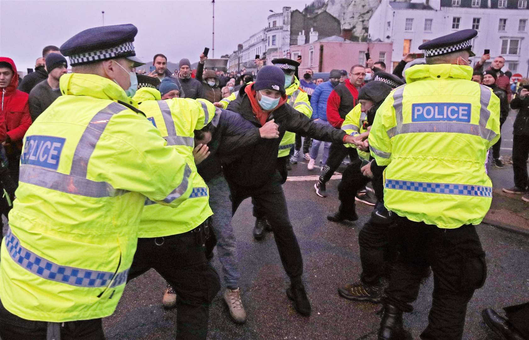 Police hold back drivers trying to enter the Port of Dover in Kent earlier this week. Picture: PA