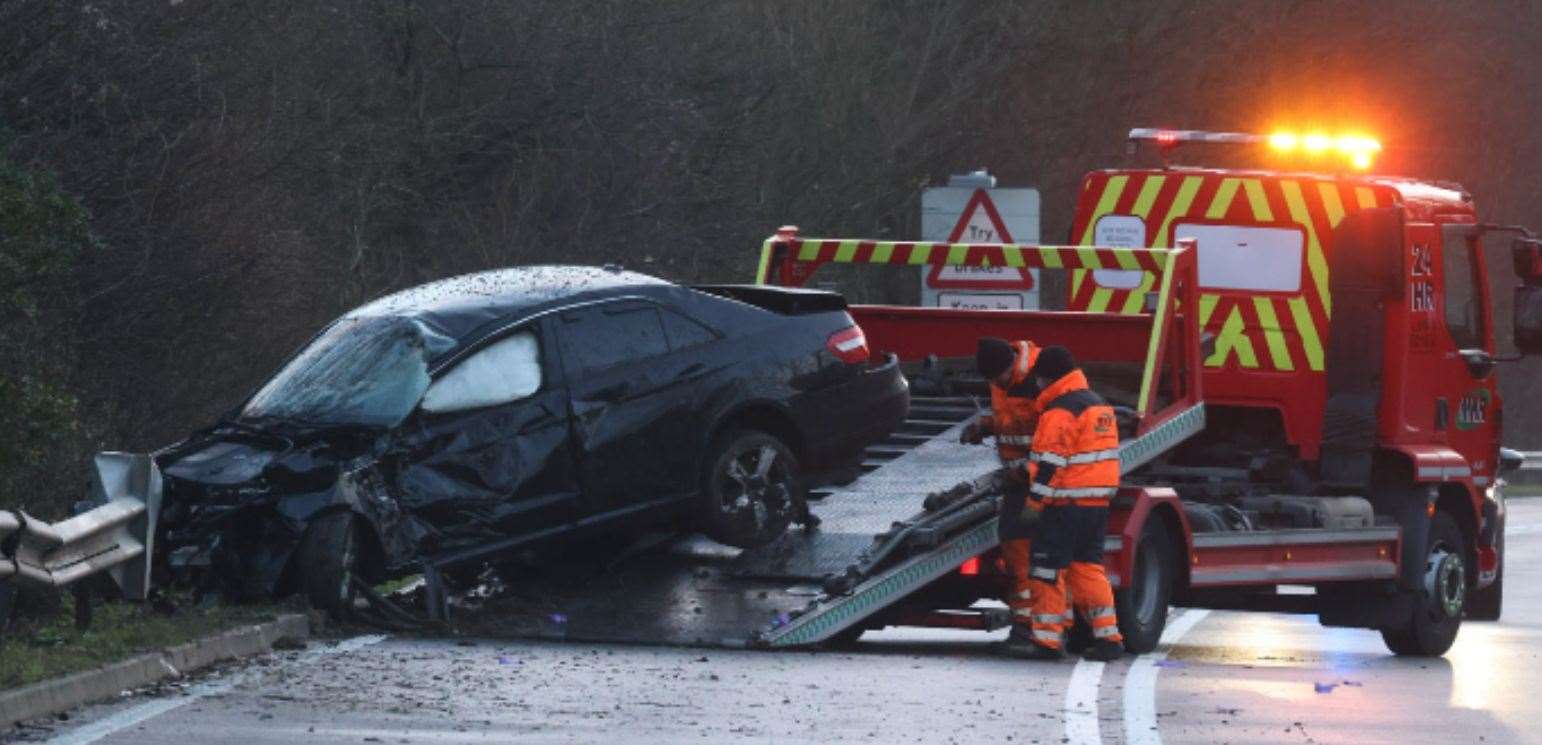 The recovery operation after the crash on the A2 near Dover