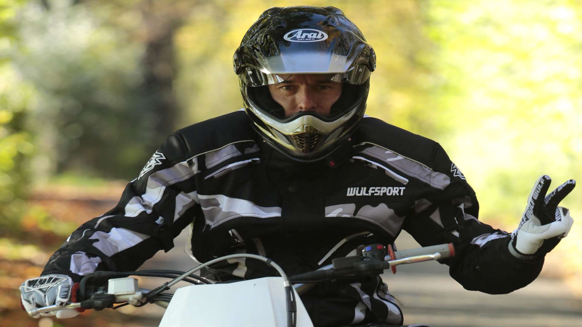 Former F1 driver Mark Webber sets off on the green lane motorcycle charity ride Picture: Martin Apps