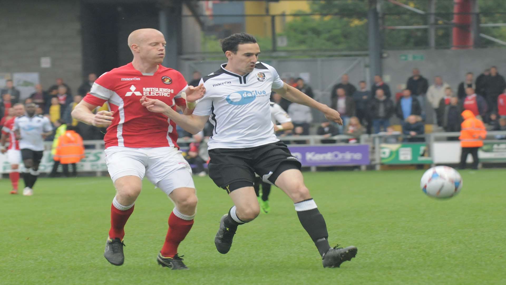 Kenny Clark challenges Danny Harris during Ebbsfleet's 1-0 win at Dartford Picture: Ruth Cuerden