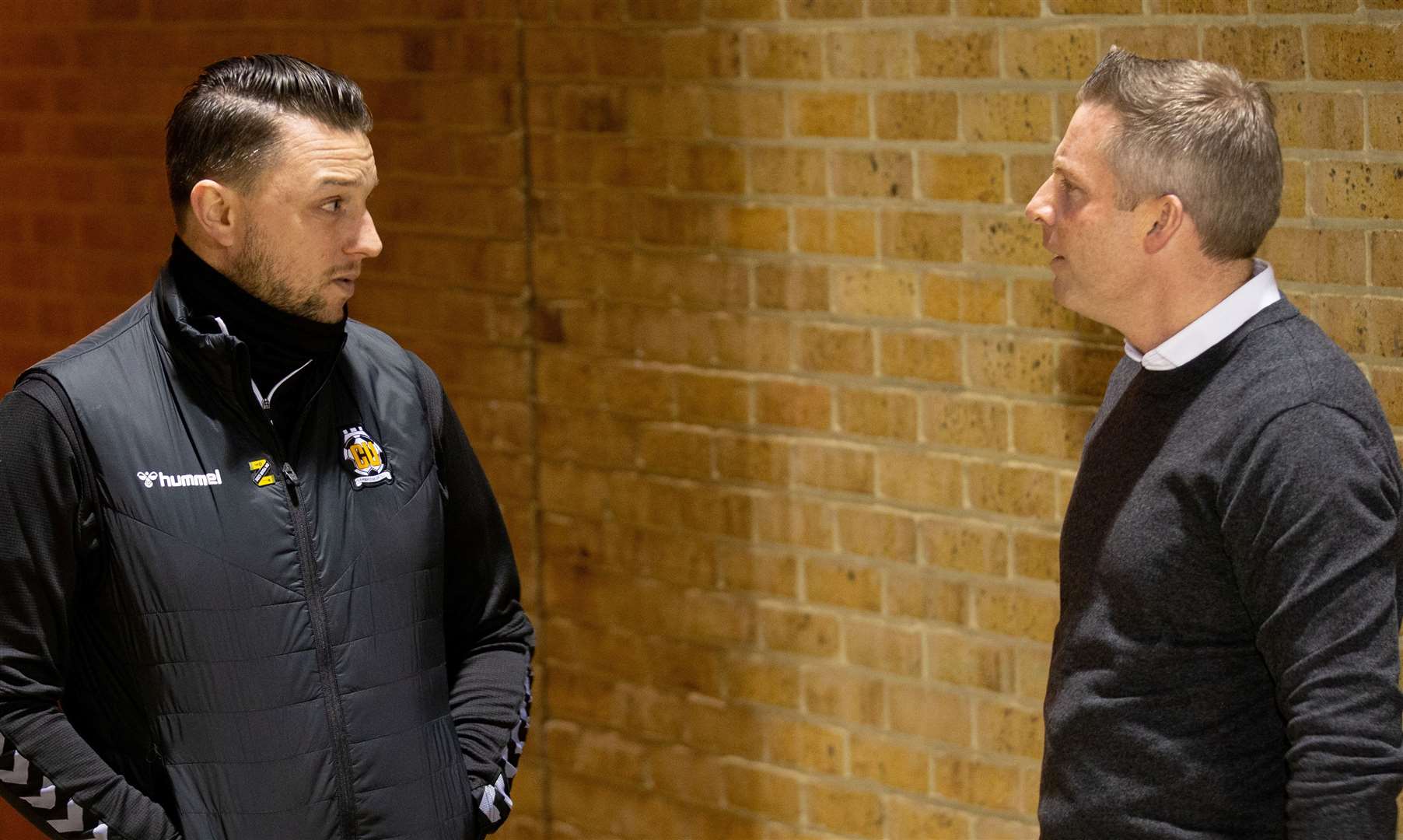 Mark Bonner at Priestfield as head coach for Cambridge United chatting with former Gills boss Neil Harris Picture: Julian_KPI