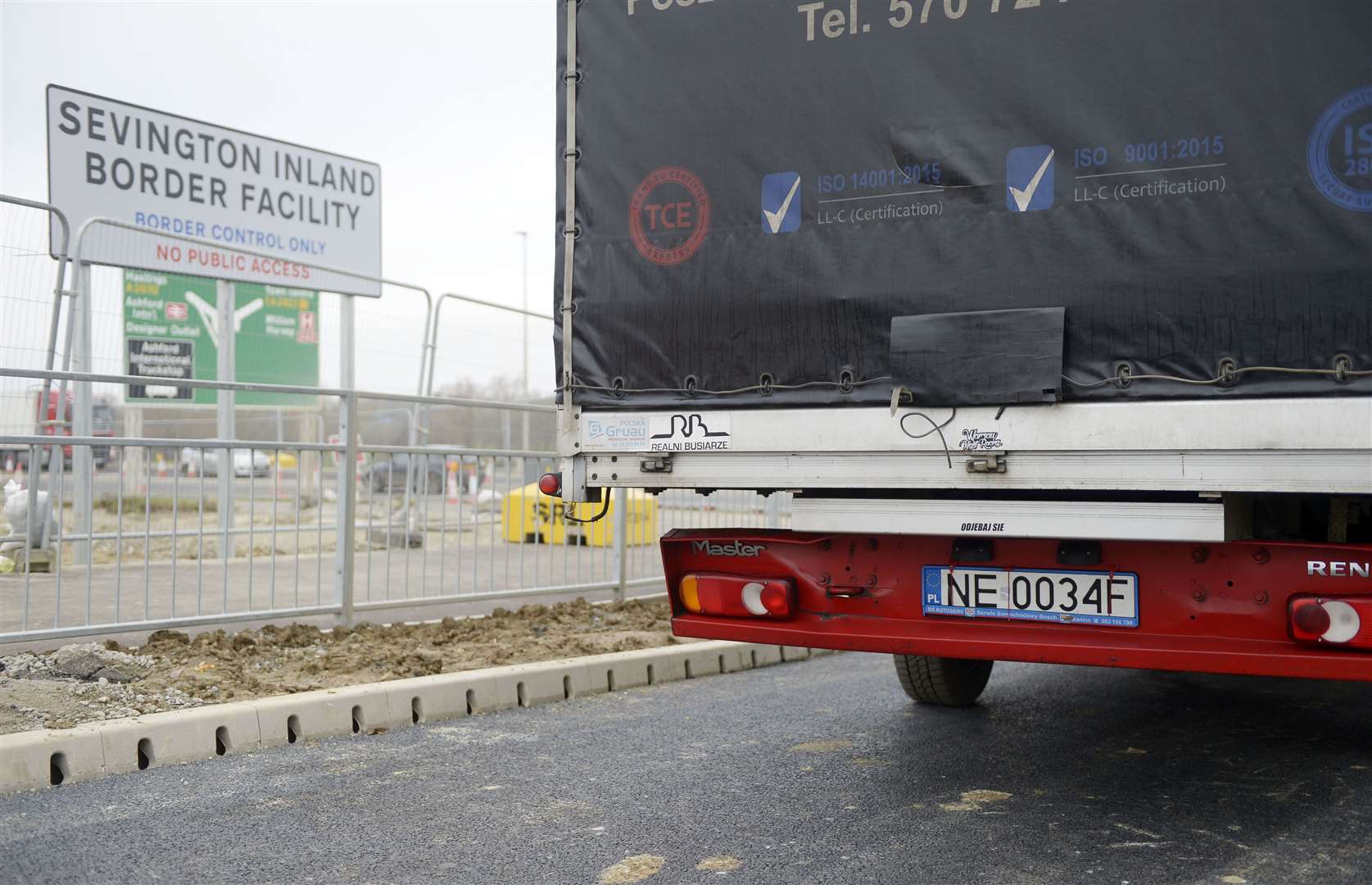 A HGV at the entrance to the site on the A2070 link road. Picture: Barry Goodwin