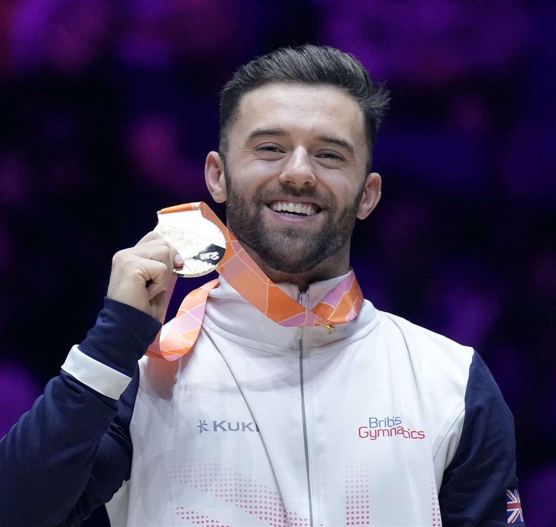 Dartford's Giarnni Regini-Moran with his men's floor gold at the World Gymnastics Championships 2022. Picture: British Gymnastics/Simone Ferraro