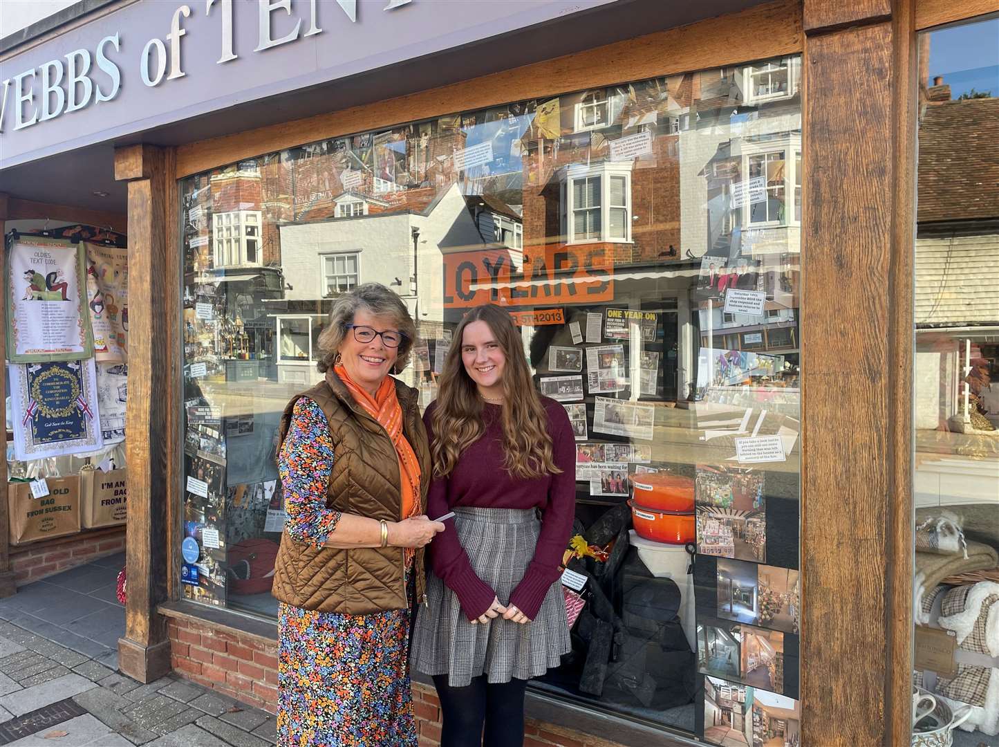 Carol Webb (L) and Bethany Scullard (R) in font of Webbs of Tenterden's commemorative window