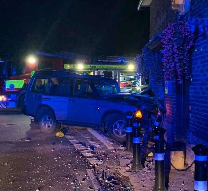 The scene at The Swan Inn, Little Chart Ashford after a crash left the pub with a hole in the building. Picture: The Swan Facebook page