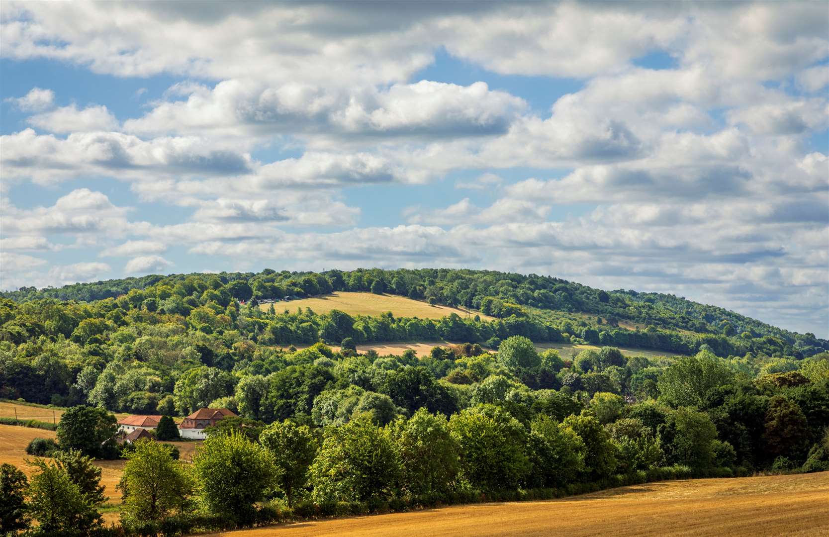 This view of Rounds Hill on the Kent Downs from Lullingstone Country Park in Eynsford exemplifies why Kent is called the Garden of England