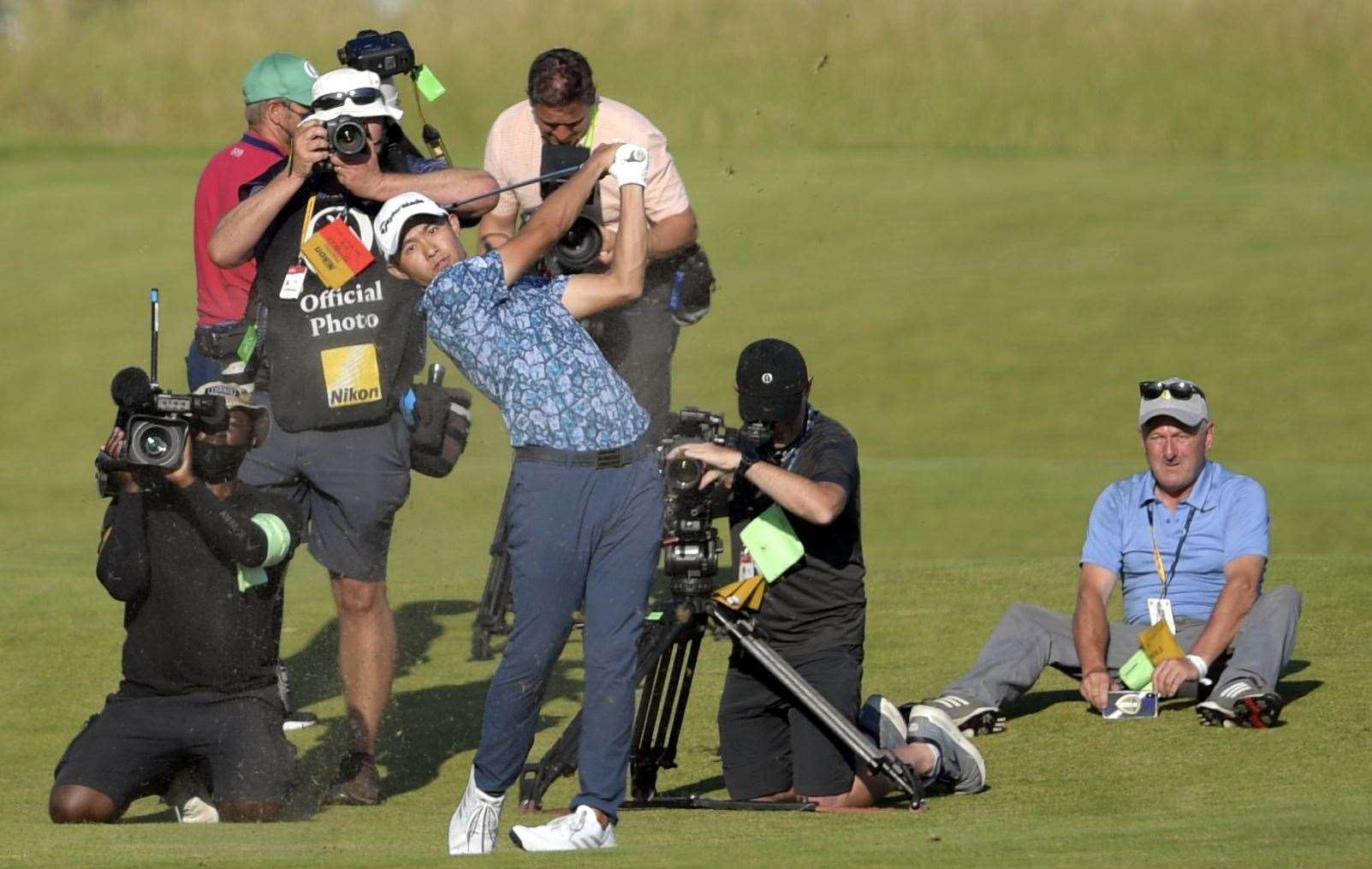 Everyone wanted the best view of Collin Morikawa heading down the 18th at Sandwich on Sunday. Picture: Barry Goodwin (49329414)