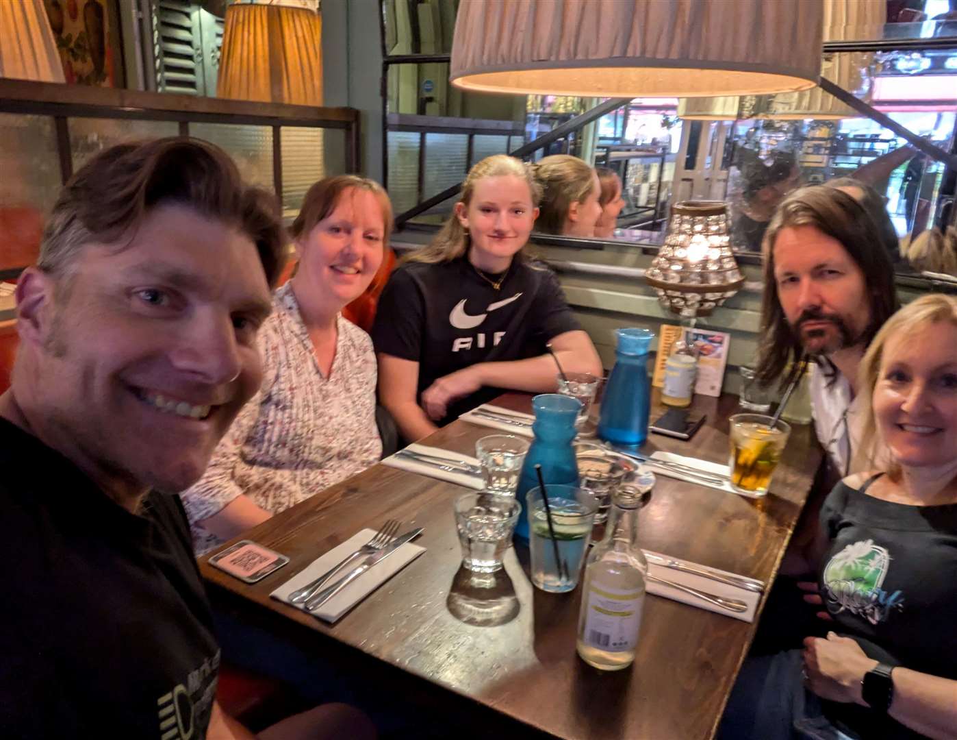 Mark with his sister Julia Hannaford, daughter Mia (left) and wife Jackie and brother-in-law Rob Hannaford (right). Picture: Julia Hannaford