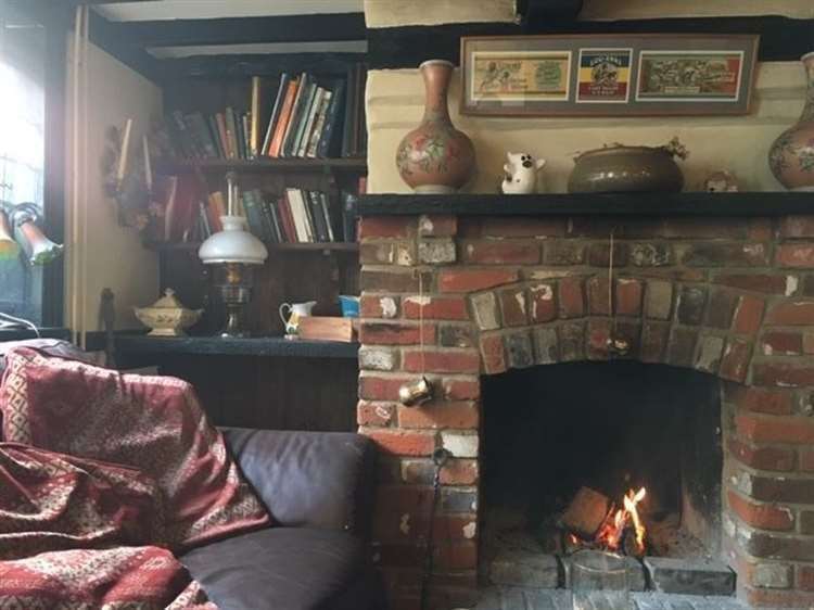 The fire at the entrance of The Anchor Inn was already taken by Weanie the lurcher but the pub has three open fires and I discovered this one in the back room