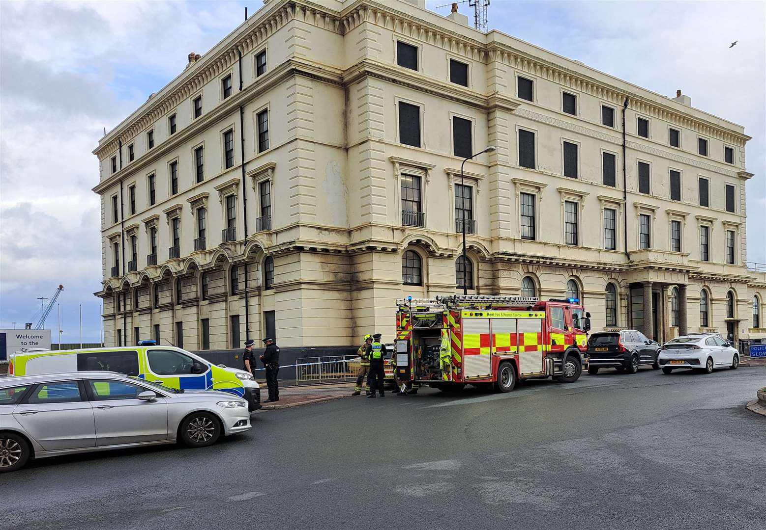 Emergency services in Dover following the petrol bomb attack Photo: Sam Lennon