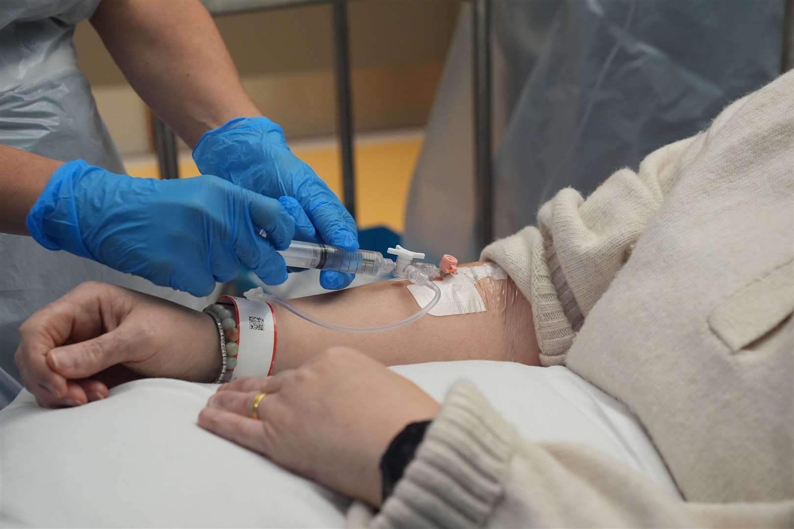 Katie Tinkler receiving the breakthrough treatment for lupus at University College London Hospital in London (Lucy North/PA)