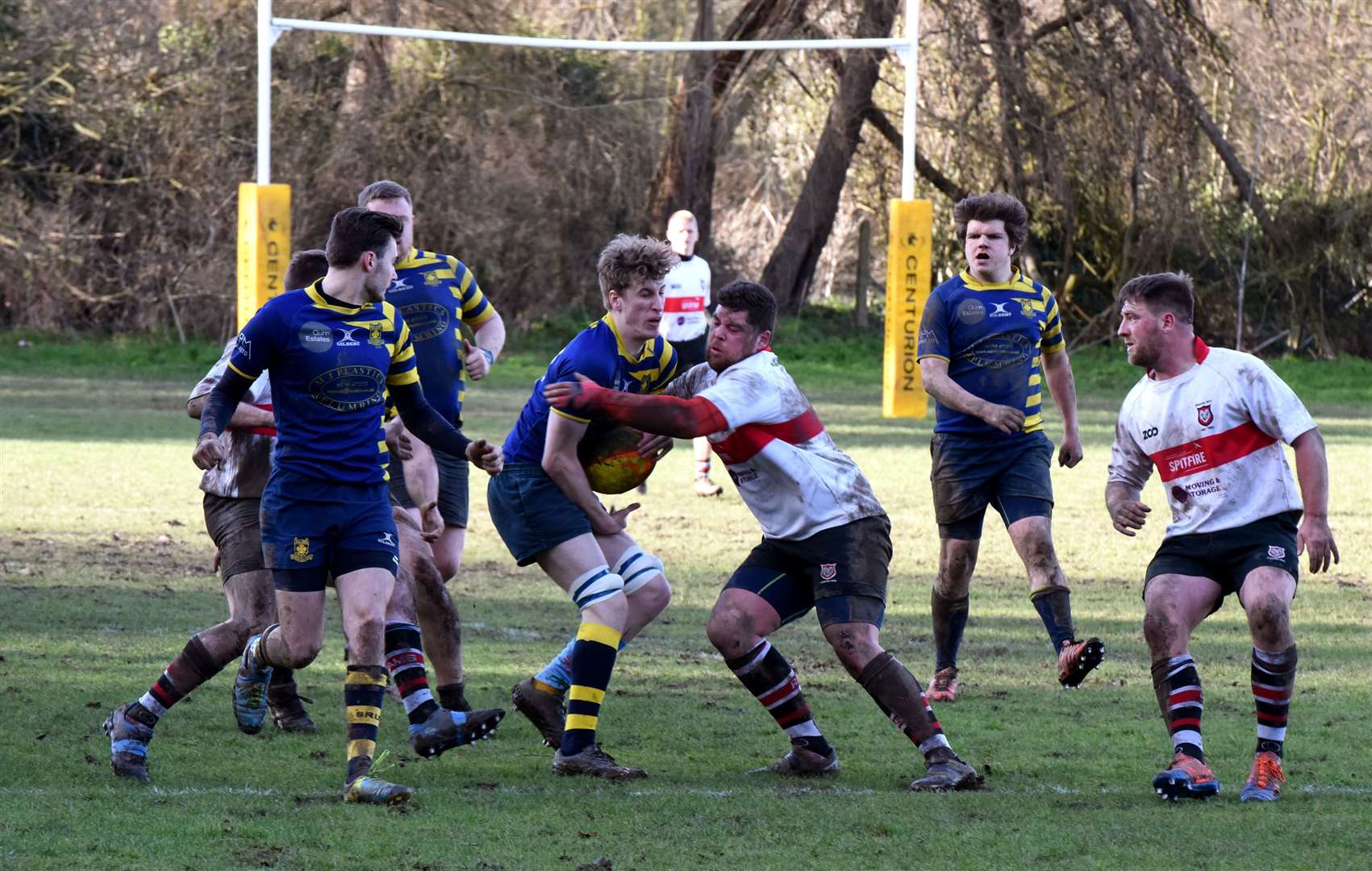 Sittingbourne (blue) and Sheppey (in white) in action in 2020 Picture: Ken Mears