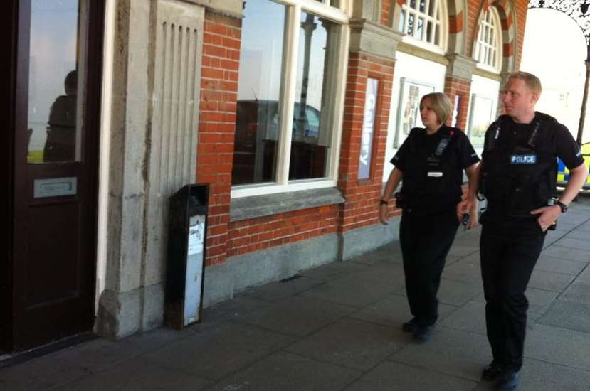 Police arrive at the Herne Bay election count after liquid capsules were discovered in a ballot box.