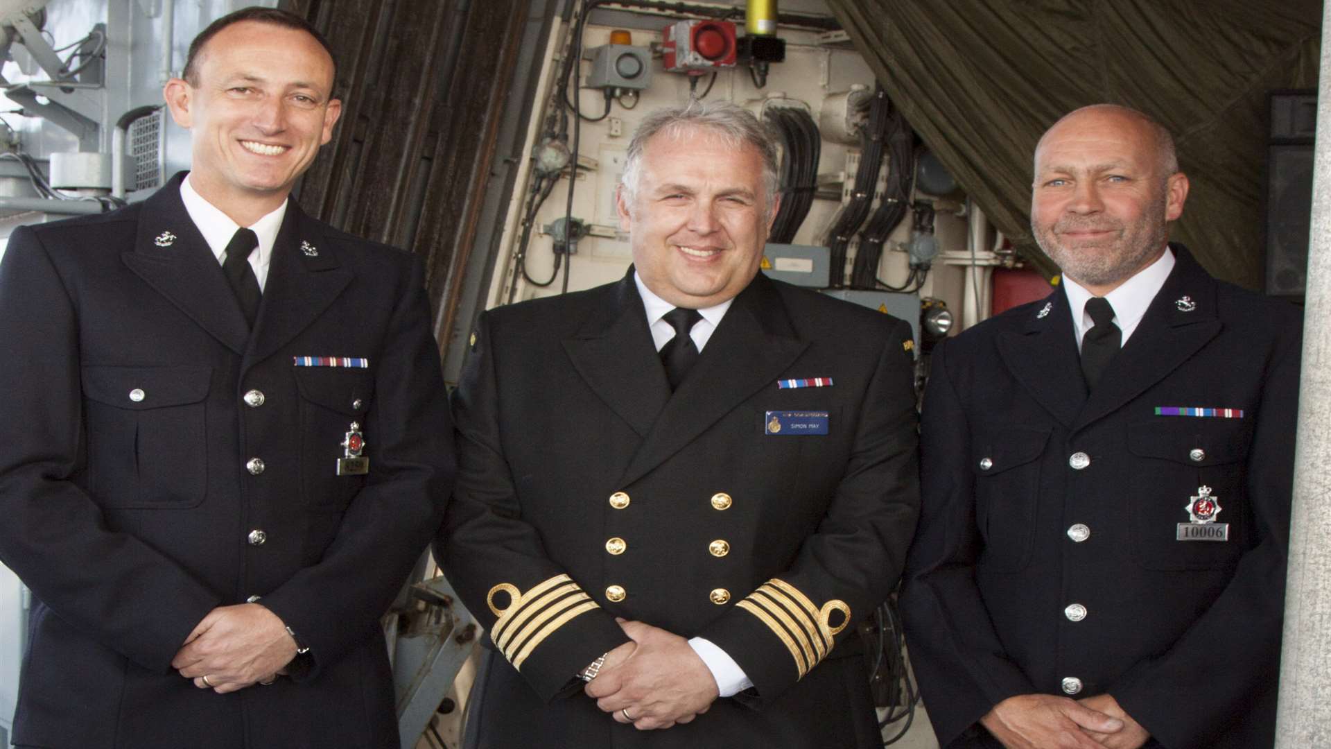 The propeller was handed back to the German Navy by (from left) PC Preston Frost, MCA enforcement officer Simon May and PC Darren Reed in Portsmouth. Picture: BAE Systems