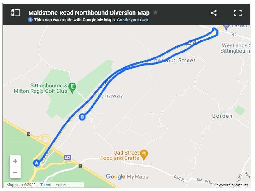 Maidstone Road northbound diversions during work on the A249 at Stockbury. National Highways (55263662)