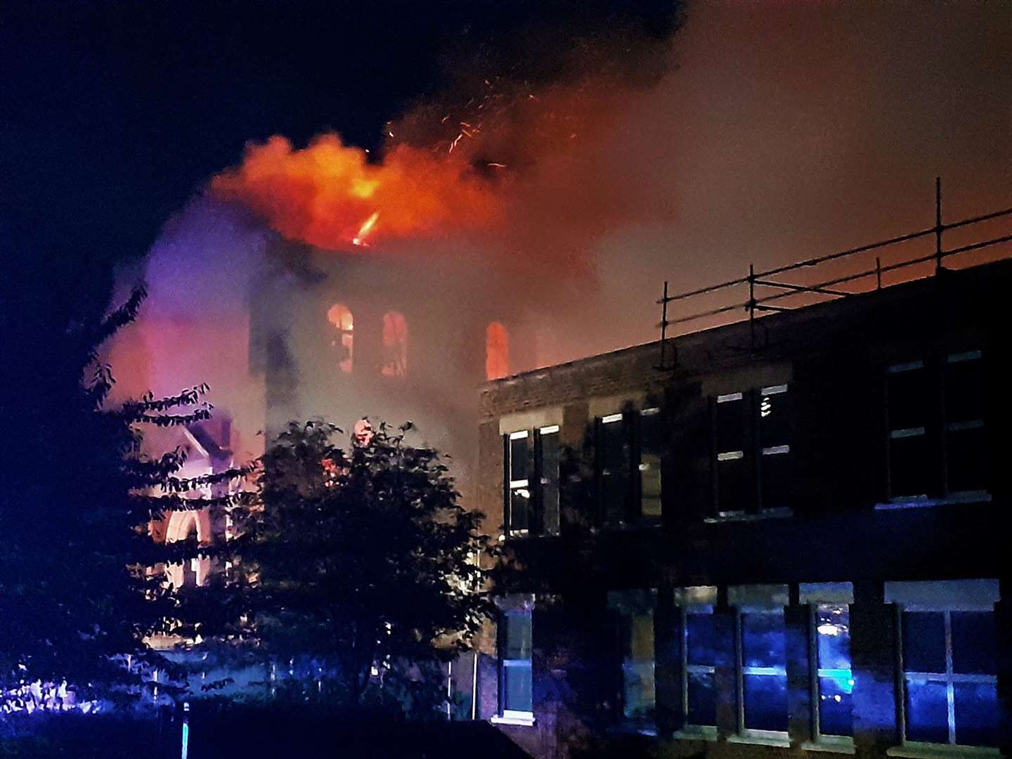 Sheerness water tower is on fire. The former council offices now being renovated are on the right. Picture: Phil Crowder