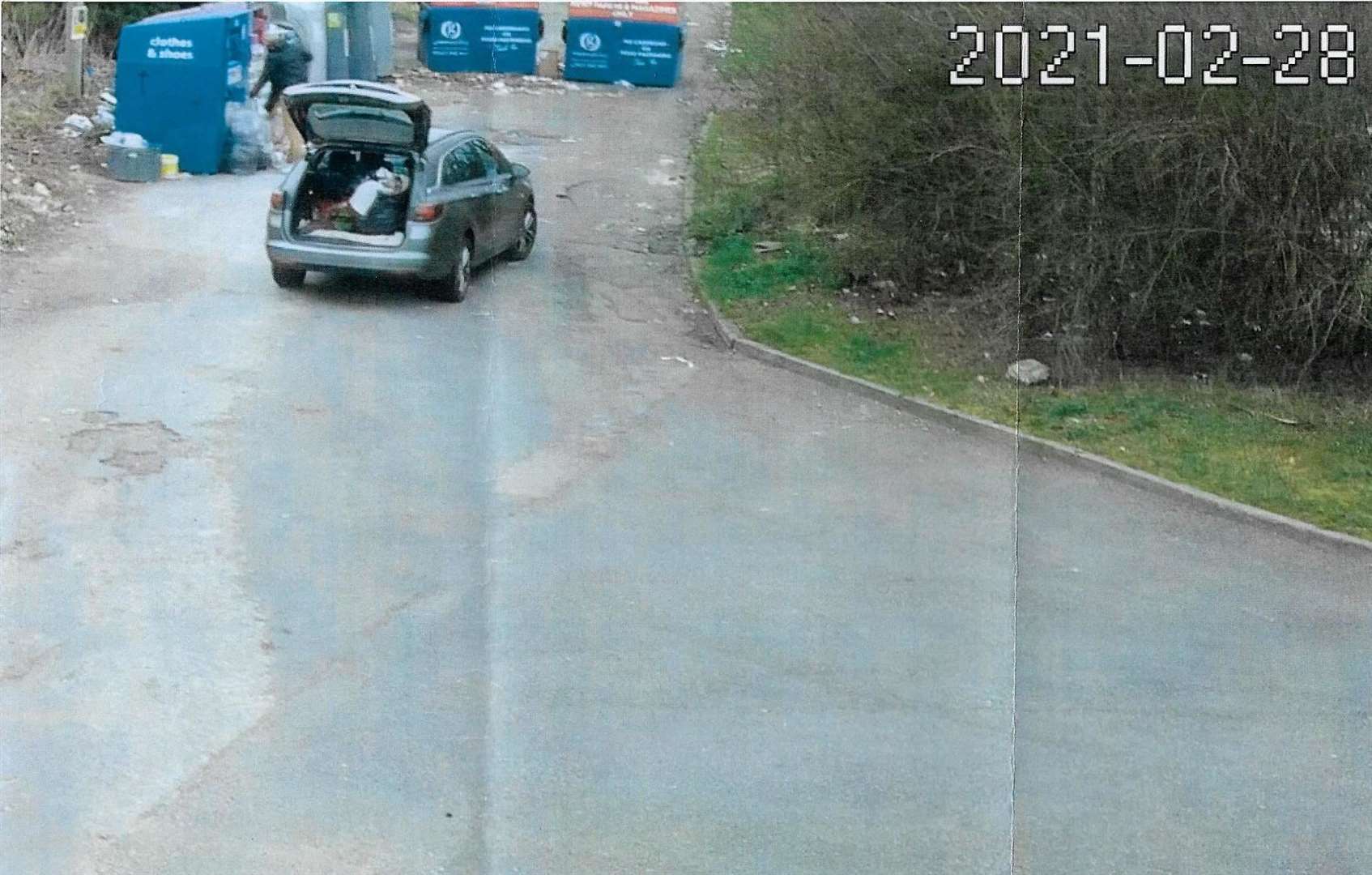 The CCTV image shows Matthew placing a bag in front of the donation bin. Picture: Matthew Webb