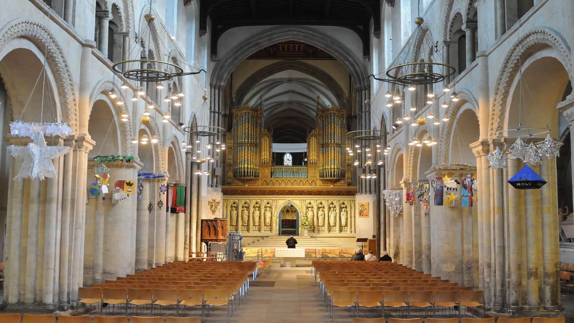 The altar is at the far end of the cathedral opposite the main entrance.