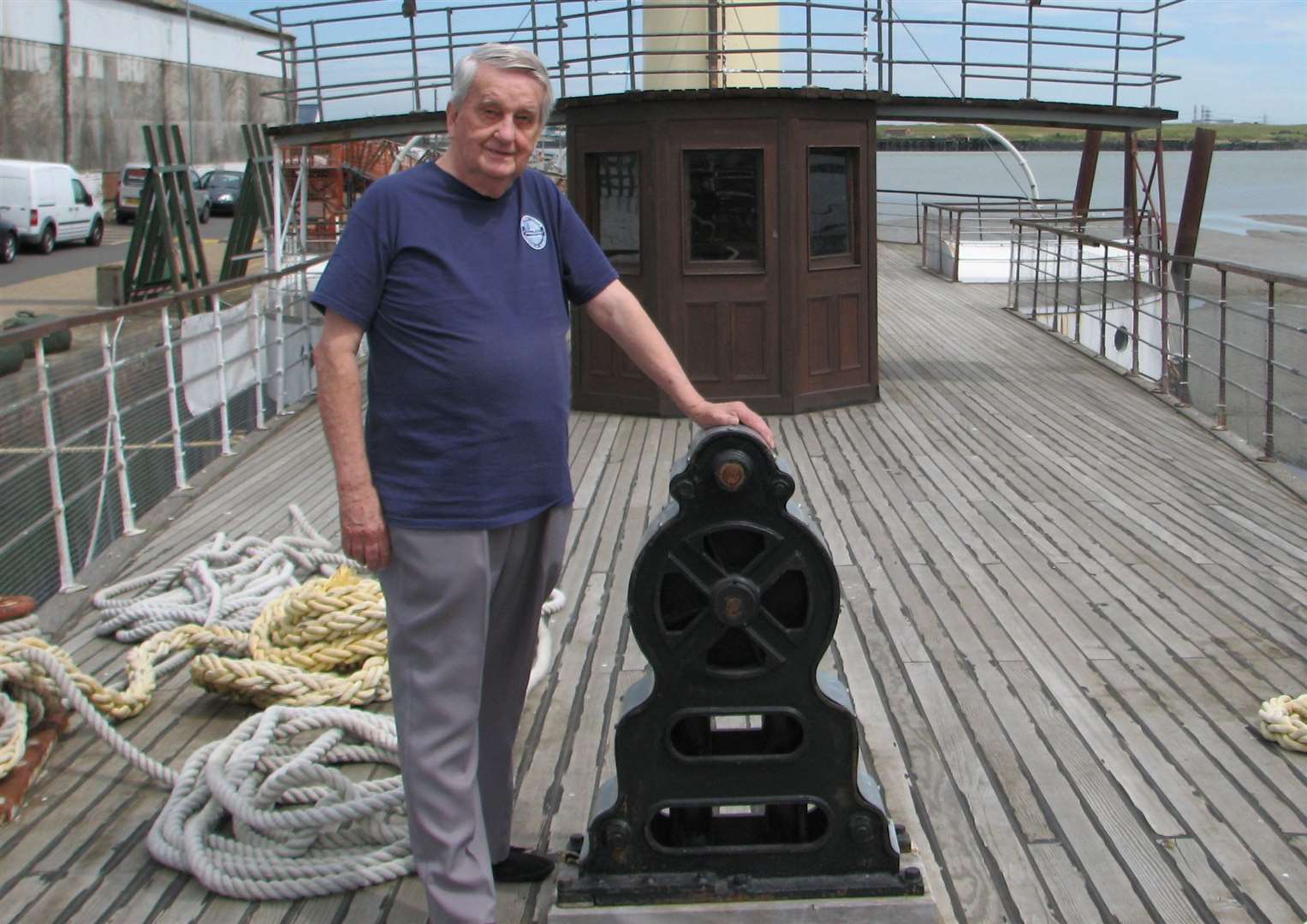 Brian Goodhew on board the Medway Queen