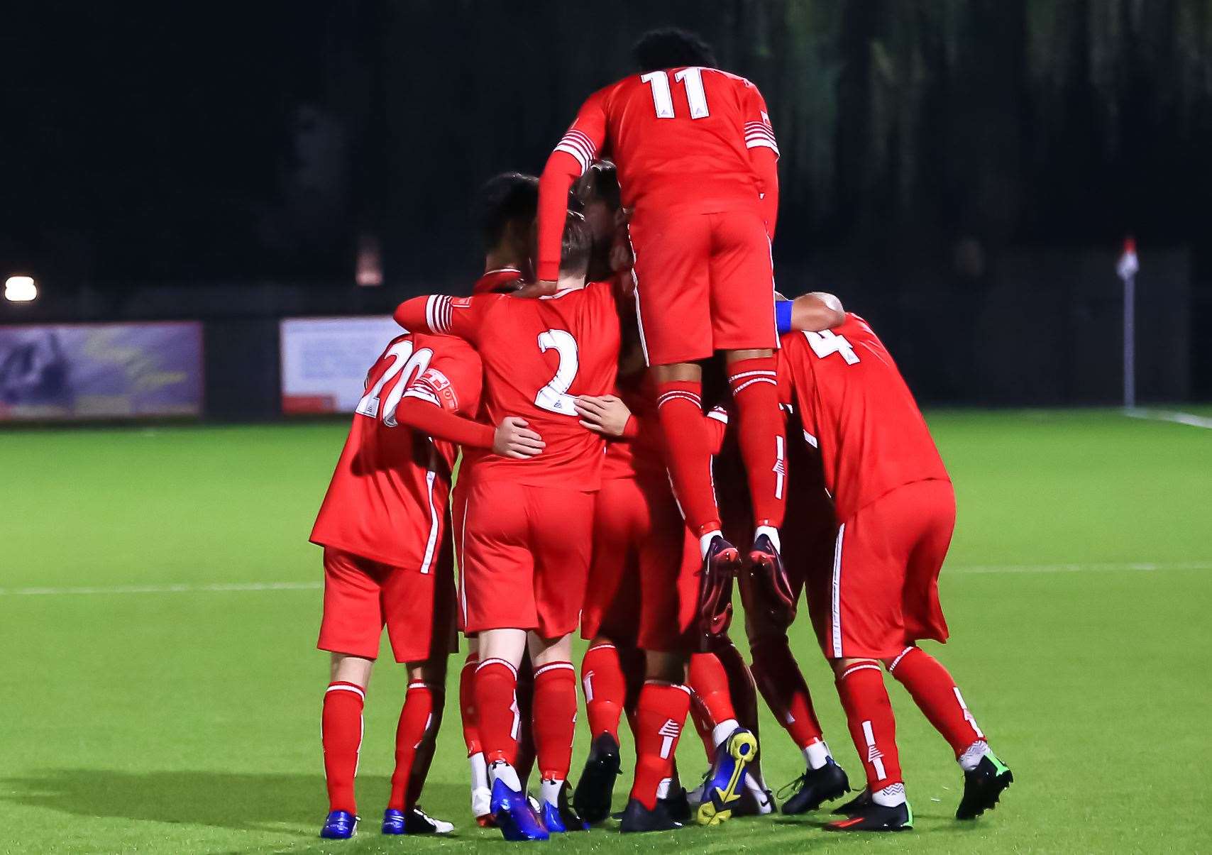 Whitstable celebrate Matt Gething's goal in their 2-1 defeat at home to Hollands & Blair. Picture: Les Biggs