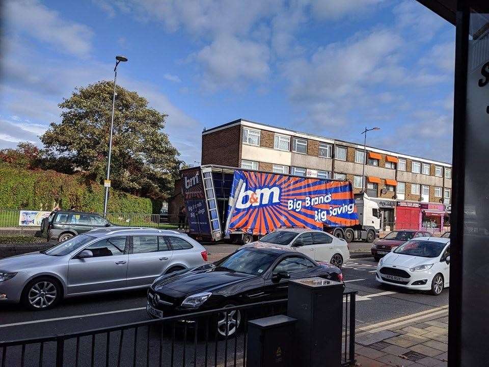 The lorry hit the bridge in Strood on Sunday. Picture: Jan Mackley