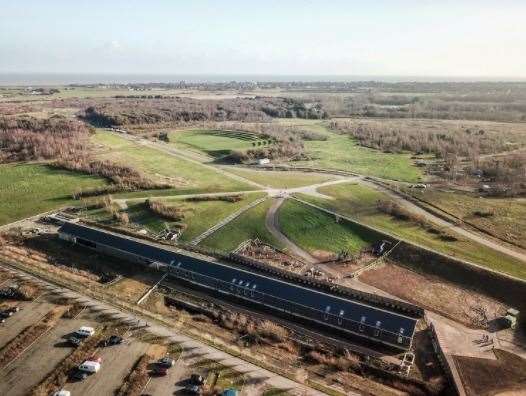 An aerial shot of the part built visitor centre which will house the museum. Picture Betteshanger Park