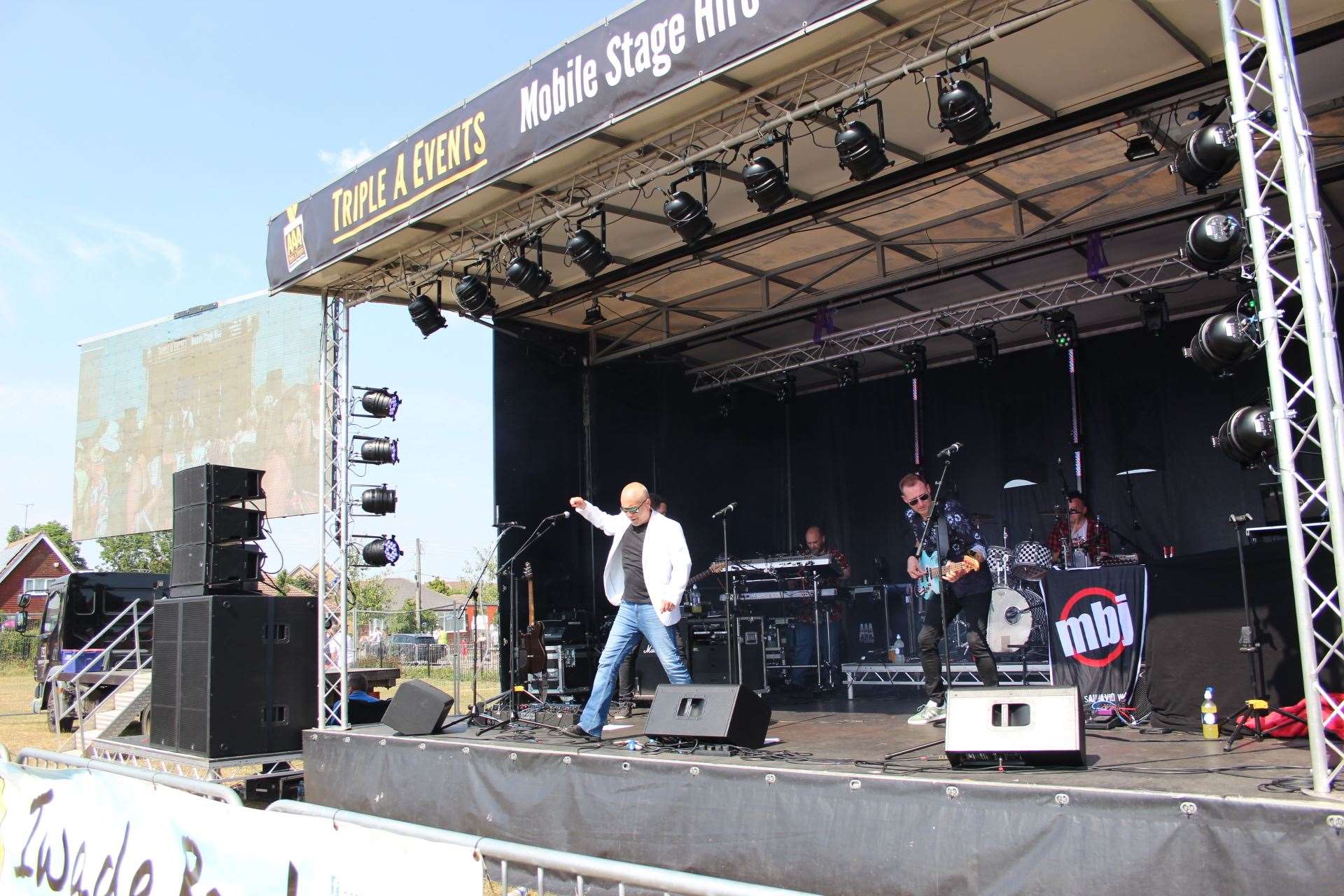 Ed Austin singer with Marylebone Jelly on stage at Iwade Rock 2018. Picture: John Nurden