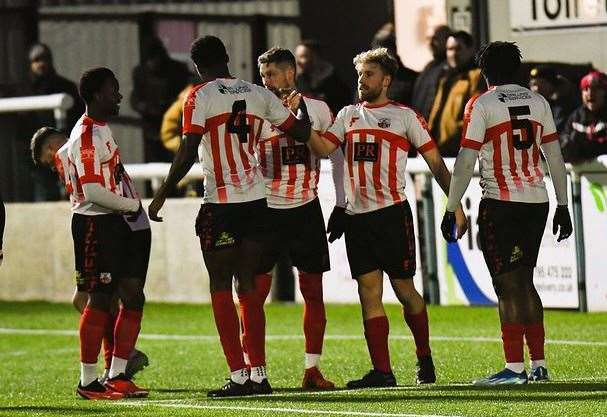 James Taylor scores the winner for Sheppey United against Littlehampton Town Picture: Marc Richards