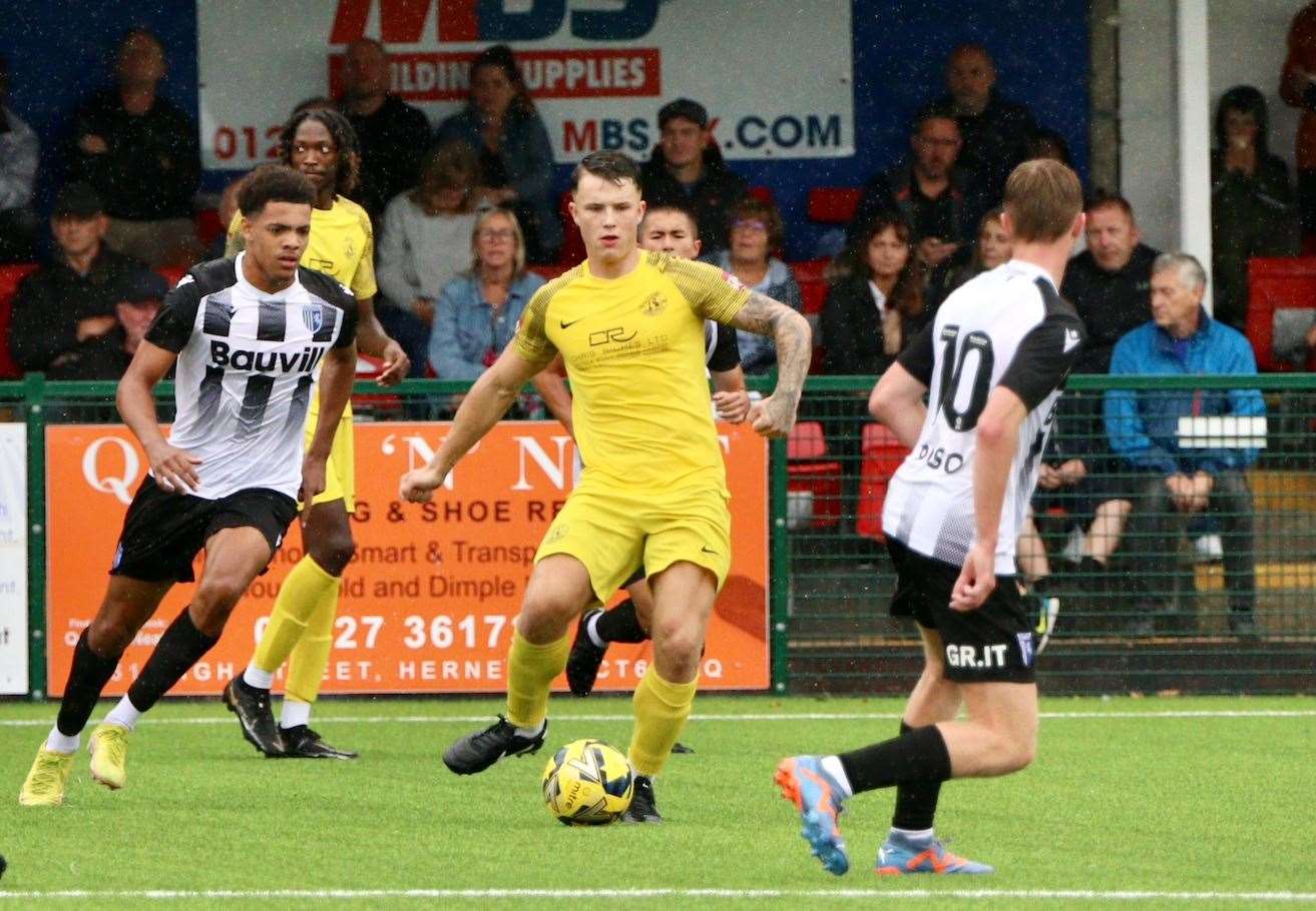 Defender Harrison Pont - has left Herne Bay for Isthmian Premier Dover. Picture: James Aylward