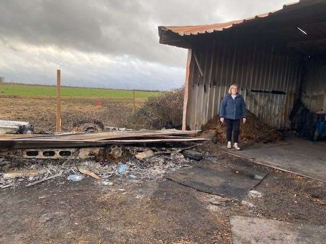 Debbie Sinclair with what is left of the yard. Picture: Debbie Sinclair