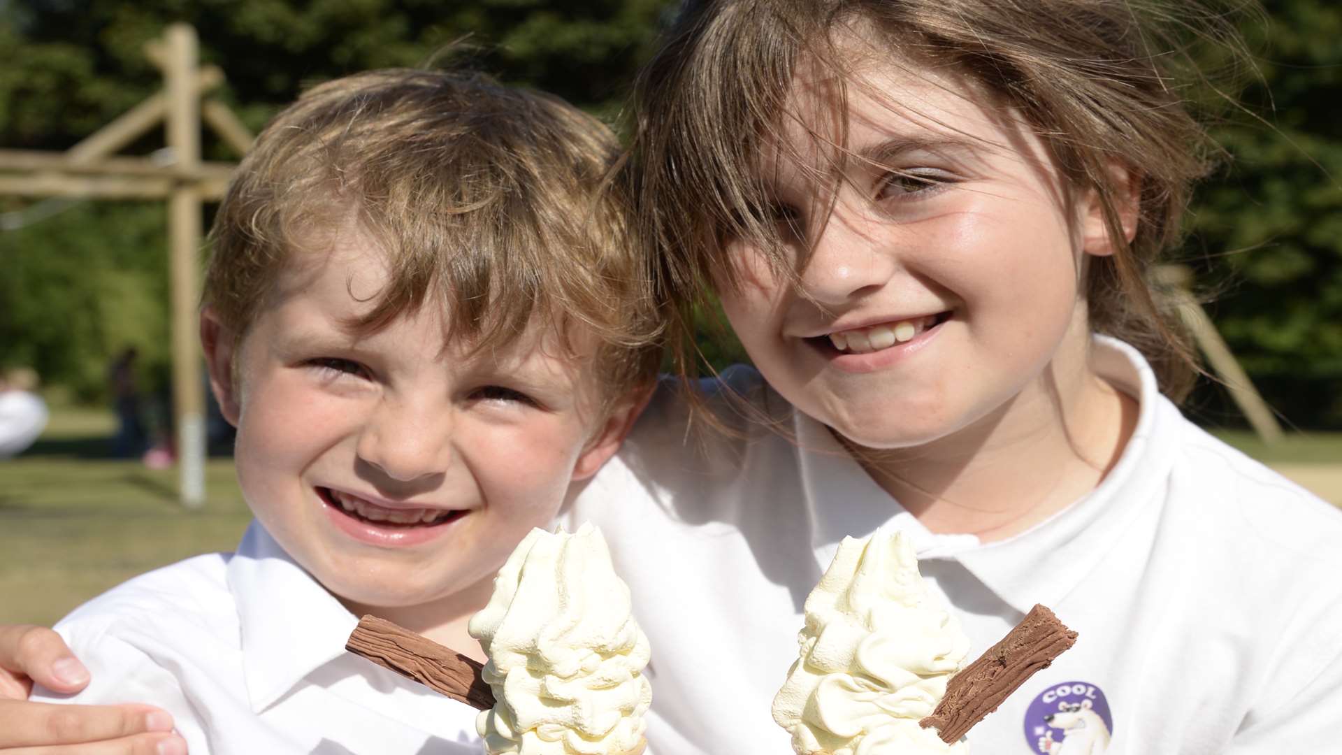 Aidan, five, and Isla Rose, 10, enjoy ice creams at Toddlers Cove in Canterbury.