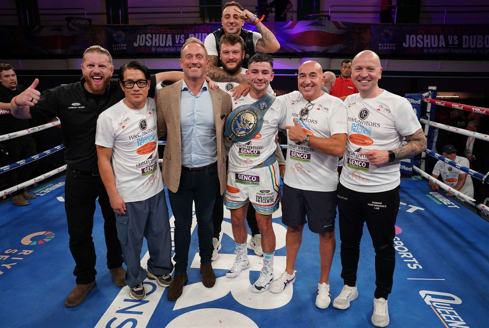 Sam Noakes and his team after defending his European lightweight title. Picture: Stephen Dunkley / Queensberry Promotions